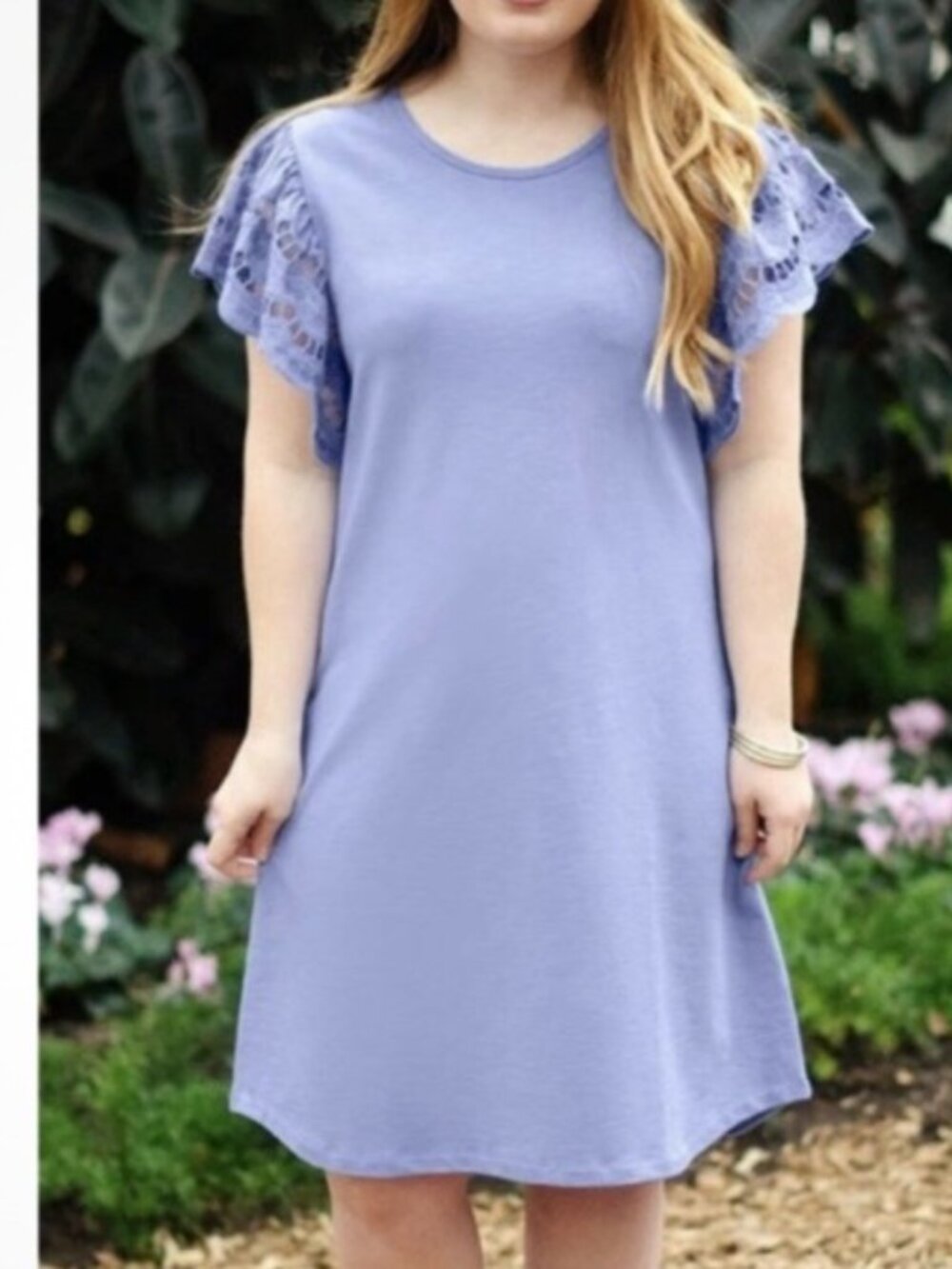 Matilda Jane Lets Go Together Dress Womens Large Periwinkle Lace Flutter Sleeves